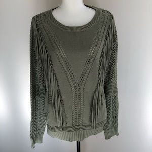Green, Fringed Sweater
